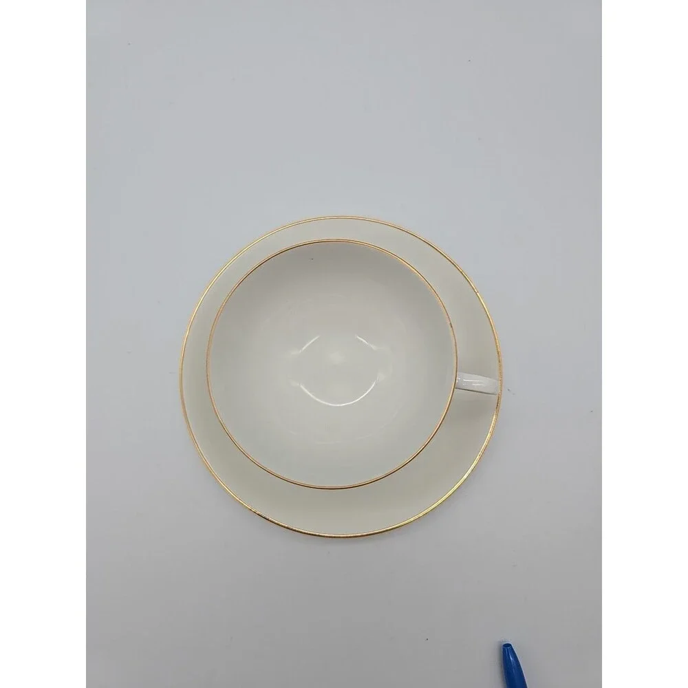 Thomas R Germany Porcelain Cup & Saucer Set White w Gold Trim